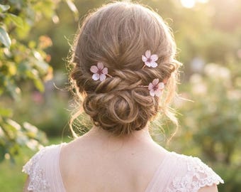Lavender Sakura Hairpins, Rose Gold Bridal Hair Clip, Resin