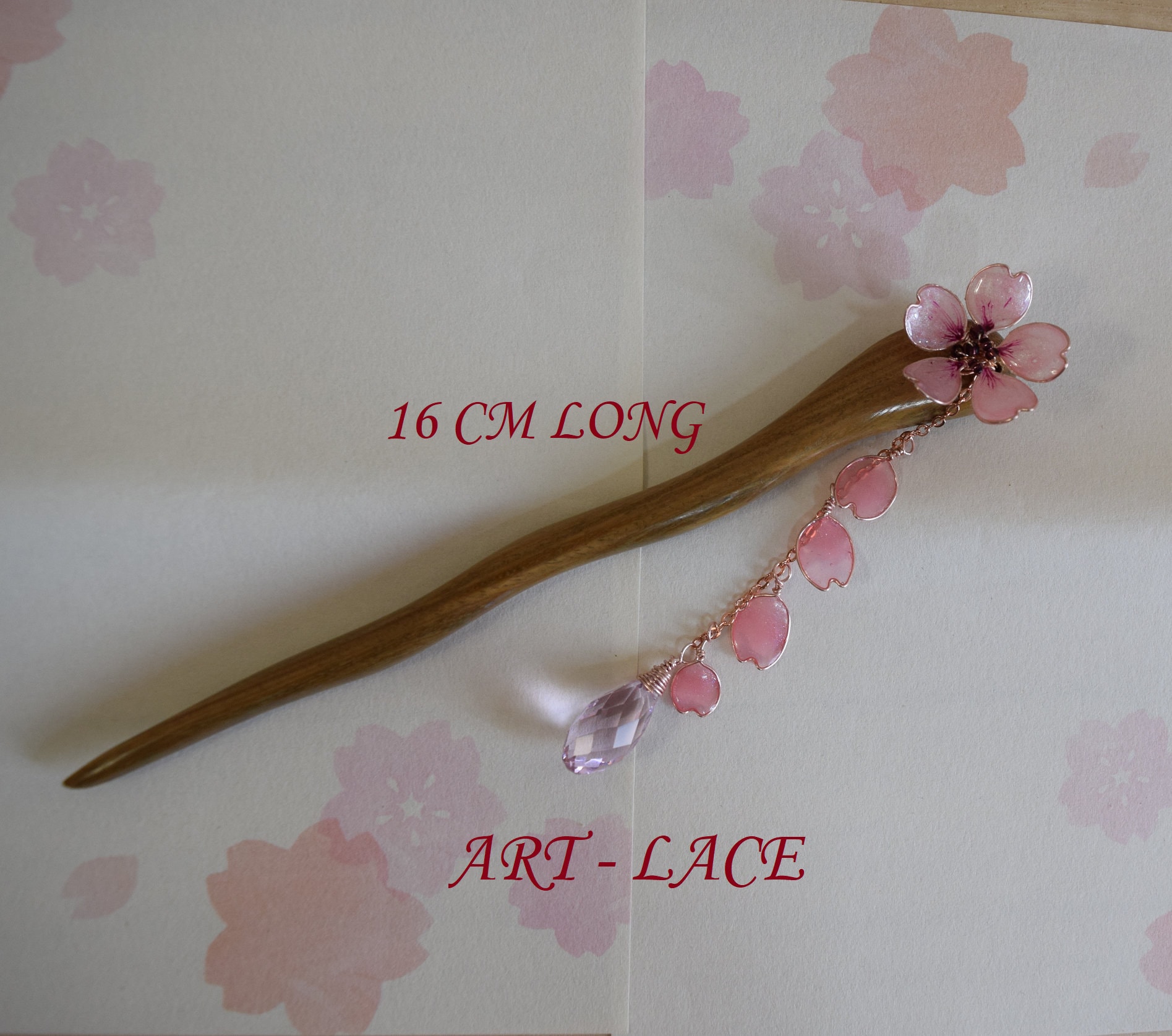 Beautiful Japanese-style cherry blossom hair stick 6.5” NWT, original packaging Japanese Style Geisha Hair Pins: 3-Piece Set with Pink  main image 4
