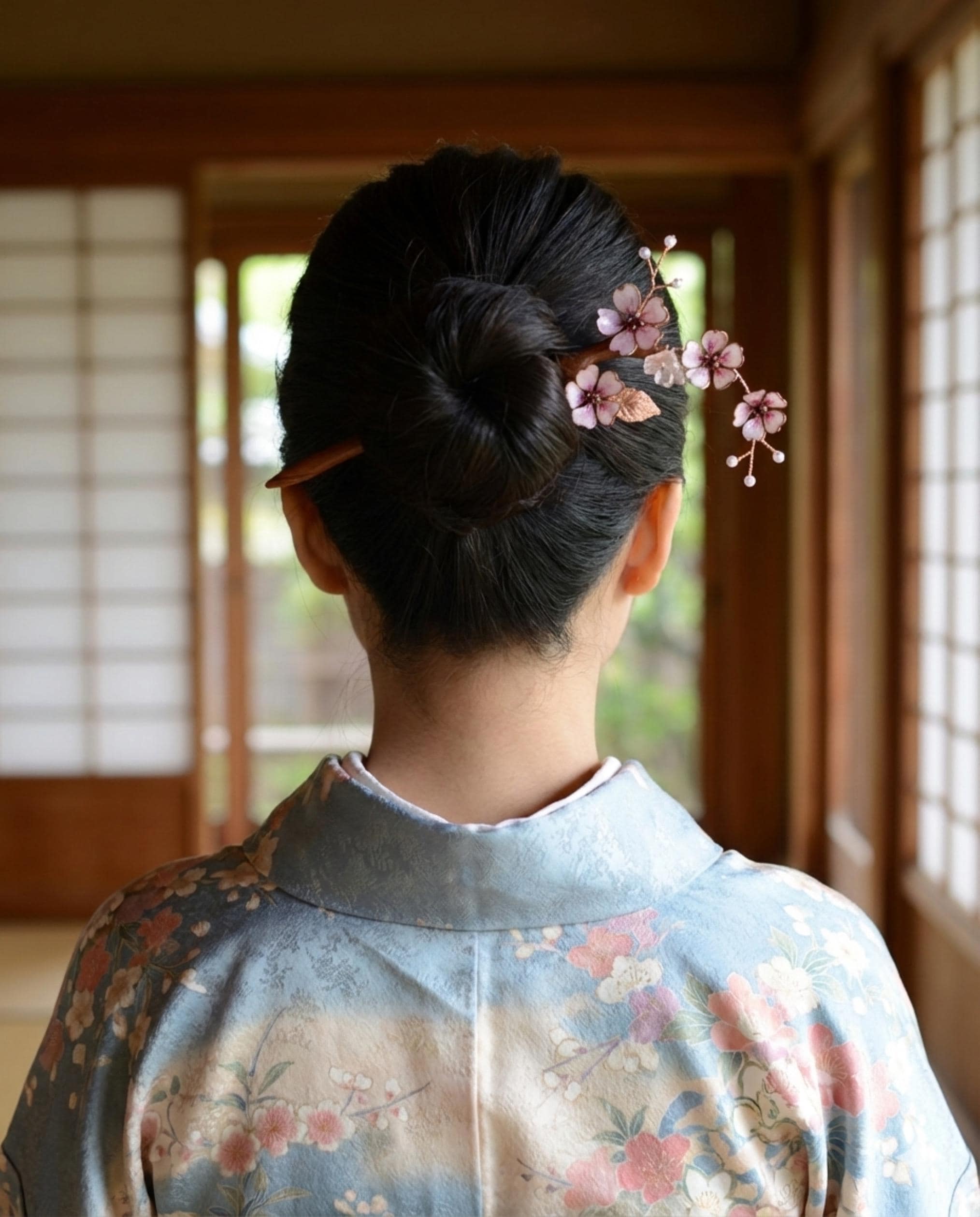 Kanzashi kimono Floral Hair stick Rhinestone Metalwork Art Nouveau GS514 Handmade Bluebell Flower Hair Stick: Resin Kanzashi With  main image 4