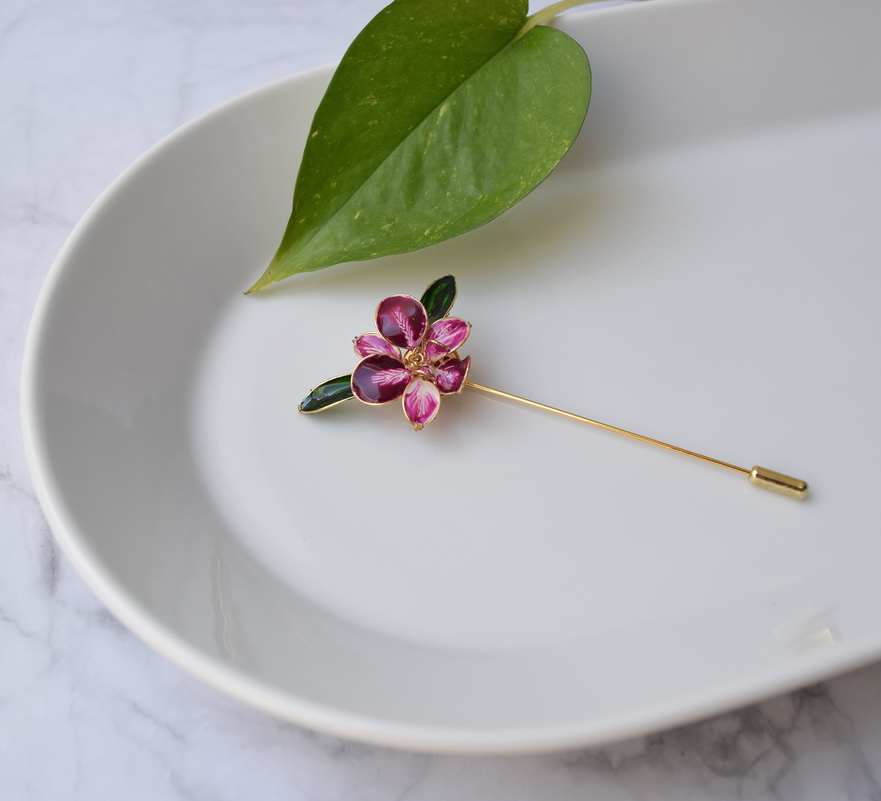 Spilla Grande A Forma Di Orchidea E Farfalla In Tessuto Satinato - Accessorio Floreale Vintage Per Abiti, Giacca, Borsa - Regalo Donna - 3