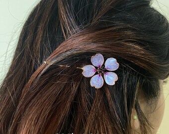 Sakura hairpin, Chinese New Year gift, Rose gold Bridal Cherry blossom clips, gift for Bridesmaid, bridal  hair clips, Pink resin kanzashi