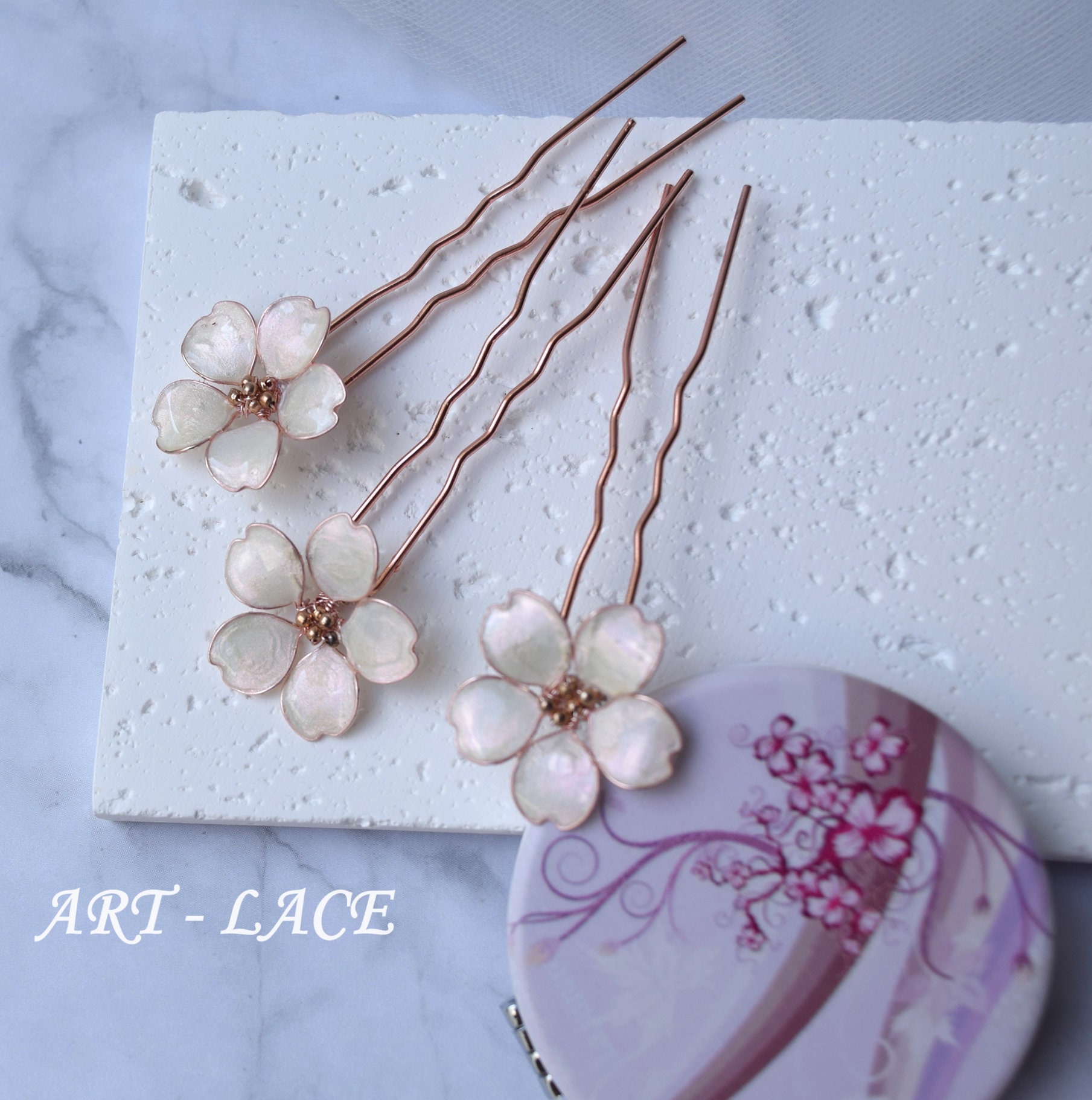 Gorgeous ~Handmade~ Cherry Blossom Hairpin- one of a kind- Pink and Gold- New- cherry-blossom-crystal-hair-  main image 2