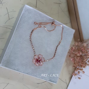 Rose gold Sakura bracelet, gift for women, Japanese cherry blossom crystal chain bracelet, pink bracelet, handmade jewellery image 10