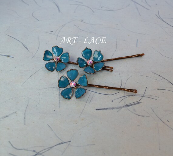 Teal Wedding Teal Hair Accessories For Women Floral Bronze Etsy
