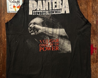 Vintage Original Pantera Vulgar Display of Power T-Shirt w/cut sleeves Size XL Band Tee