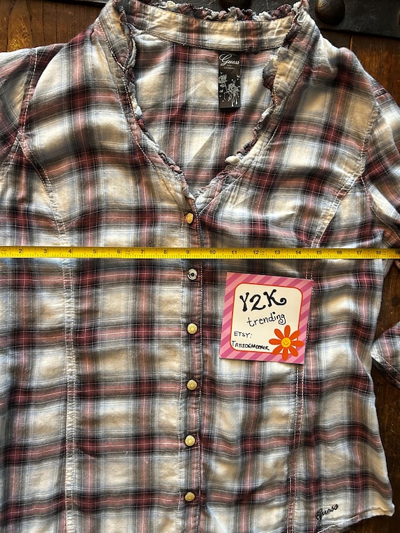 Y2K Guess L.A. Plaid Snap Button Front w/ruffled … - image 5