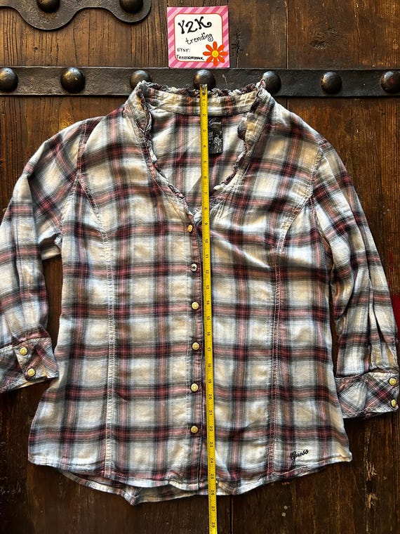 Y2K Guess L.A. Plaid Snap Button Front w/ruffled … - image 8