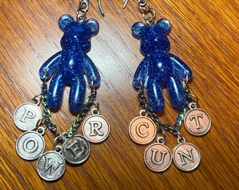 Power C*nt Glitter Blue Bear Earrings