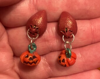 Lick It N Stick It Red and Orange Pumpkin Boob Earrings