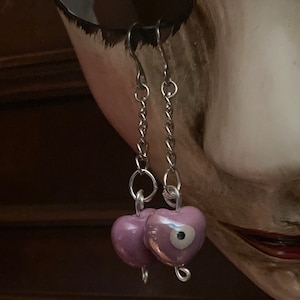 BTS Inspired Purple Heart Eye Dangle Earrings