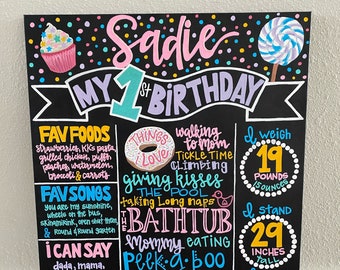 Hand Painted First Birthday Sign / Birthday Chalk Board/ Milestone Birthday Sign / Chalkboard Sign