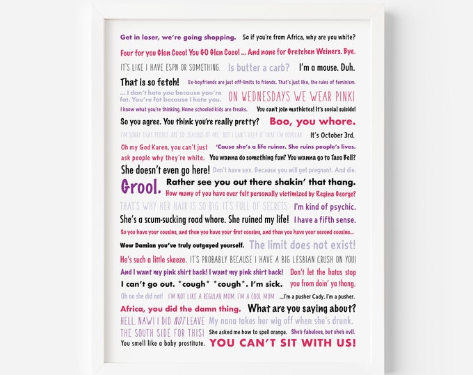 Mean Girls Print Mean Girls Movie Quotes Mean Girls Printable Mean ...