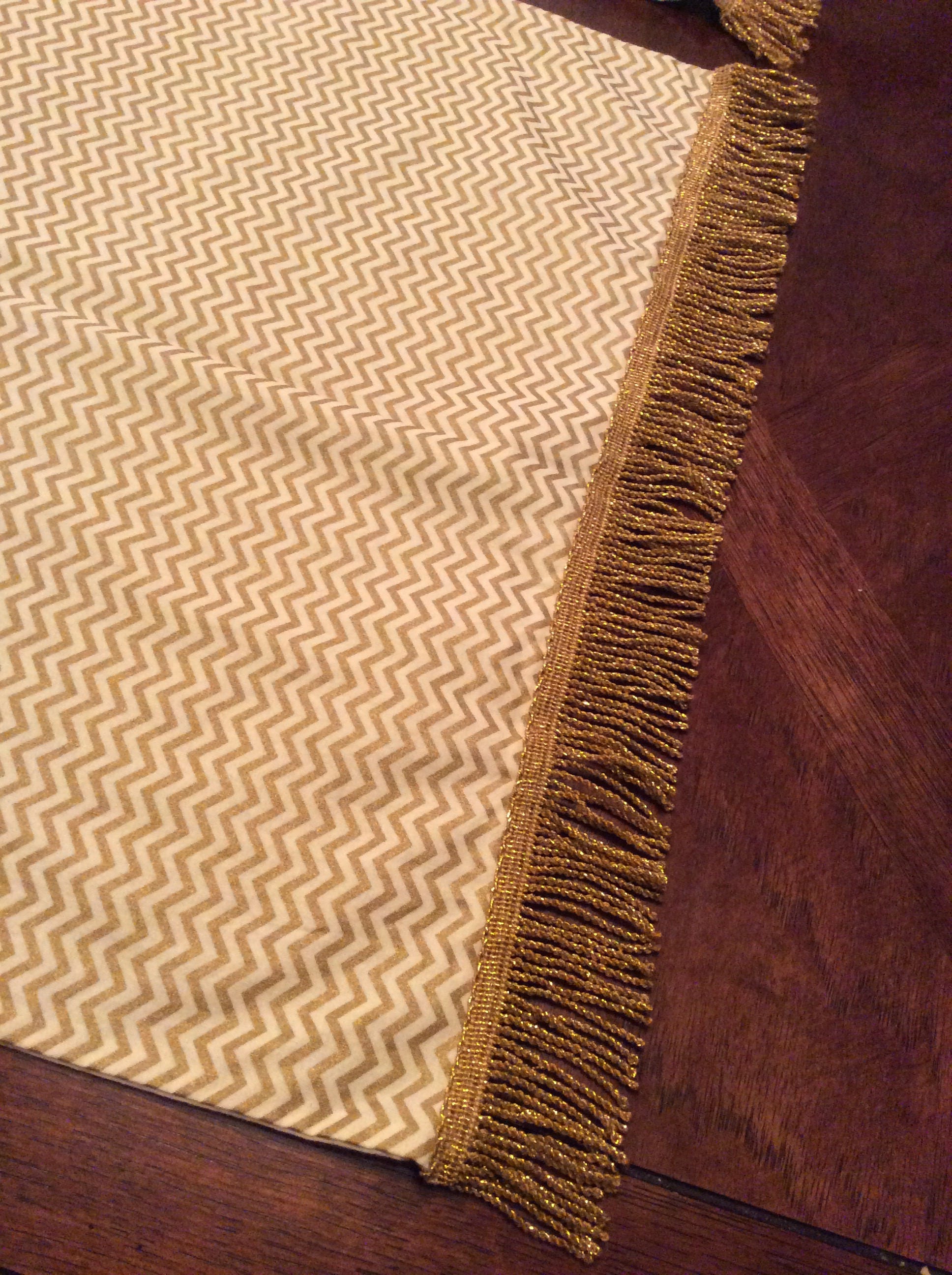 Handmade table runnerscreamgoldchevrongold fringeparty Etsy