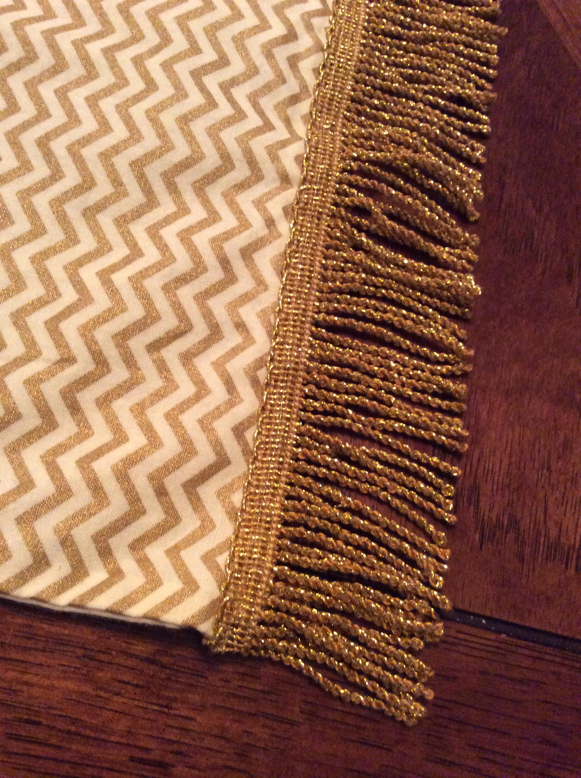 Handmade table runnerscreamgoldchevrongold fringeparty Etsy