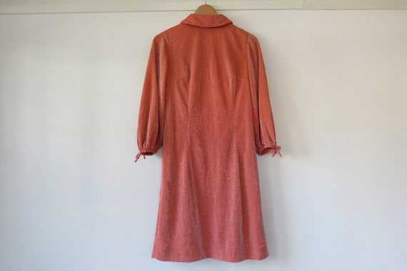 70s Orange Sparkle Long Sleeve Mod Dress / Lurex M