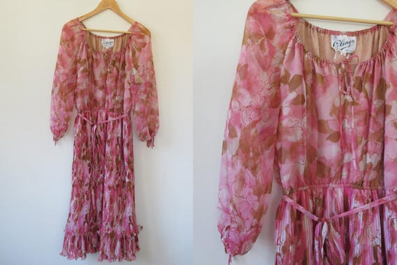 pink floaty dress with sleeves