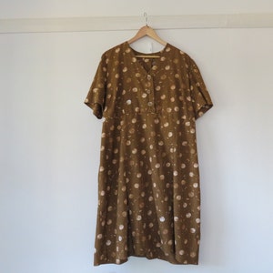 80s Polka Dot Brown Dress Oversized  / A Line Short Sleeve Casual Day Dresses size large extra large 14 16