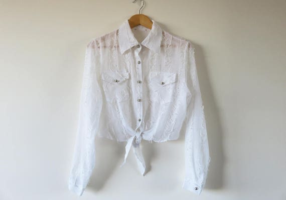 sheer white button up blouse