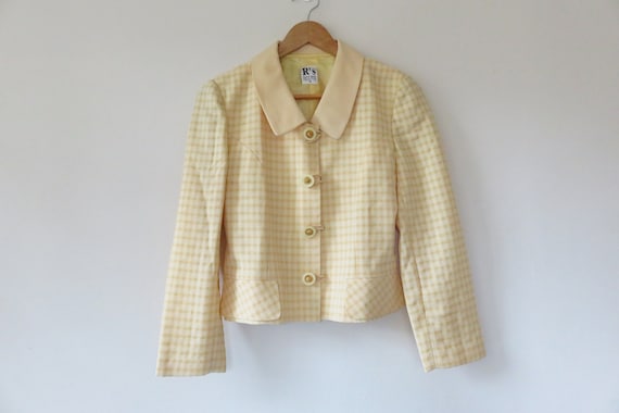 90s Yellow Check Tailored Blazer Jacket / Lemon Cl