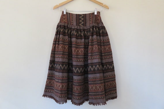 80s High Waist Full Skirt / Brown Geometric Print Woven Wool | Etsy
