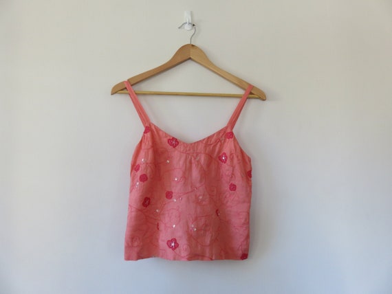 90s Linen Ann Taylor Crop Top / Cami Singlet Tops