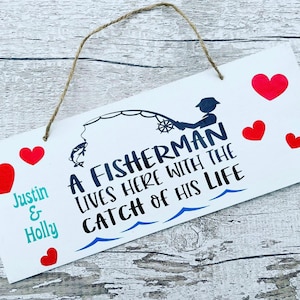 Personalised Fishing signs, funny fishing sign, fisherman lives here, fishing gift, fishing sign, fishing couple, fisherman sign, fisherman