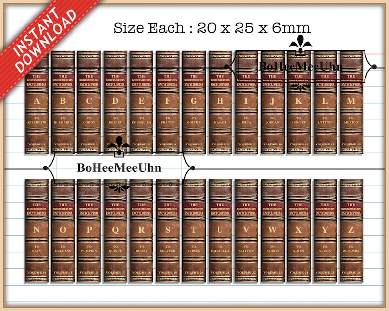 Encyclopaedia 26 Vintage Book Set 24, 16, 12 & 6 Scale. Inside Pages . Antique Library Dictionary. Openable Printable Instant Download image 3