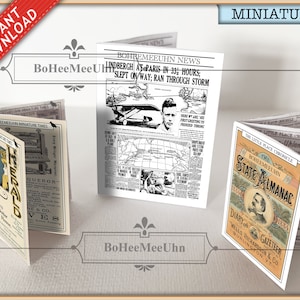 Newspaper Vintage Bundle Two scales Newsprint Tabloid Broadsheet Paper Vintage Instant Printable Download Dollshouse. Set of 3