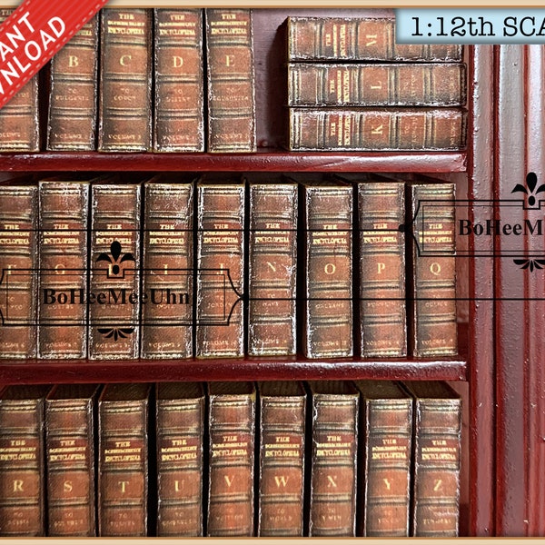 Enzyklopädie 26 Vintage Buch Set 24, 16, 12 & 6 Scale. Innenseiten . Antike Bibliothek Wörterbuch. Druckbare Sofort-Download zum Öffnen