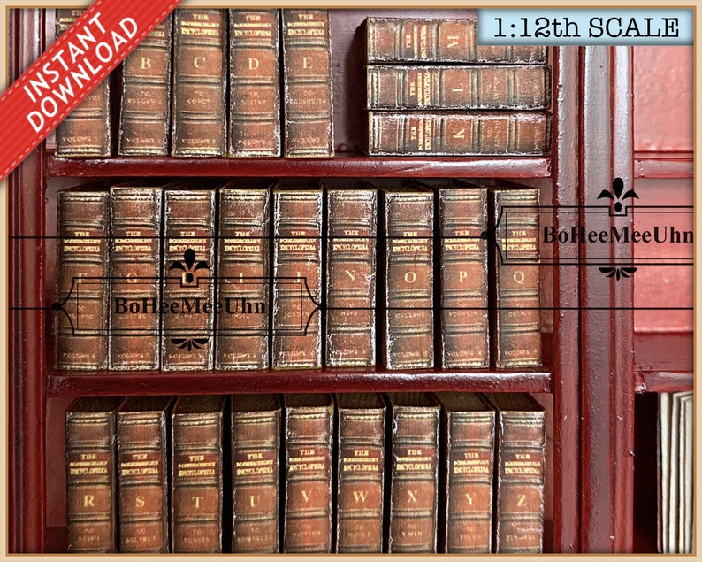 Encyclopaedia 26 Vintage Book Set 24, 16, 12 & 6 Scale. Inside Pages . Antique Library Dictionary. Openable Printable Instant Download image 1