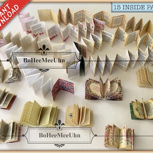 15 INNENSEITEN für Buch Cover 1/12 , 1:24 & 1/6 . 15 erstaunliche erstaunliche verschiedene Stile von lesbaren Seiten für Puppenhaus oder kleines Buch Printable