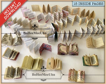 15 INNENSEITEN für Buch Cover 1/12 , 1:24 & 1/6 . 15 erstaunliche erstaunliche verschiedene Stile von lesbaren Seiten für Puppenhaus oder kleines Buch Printable