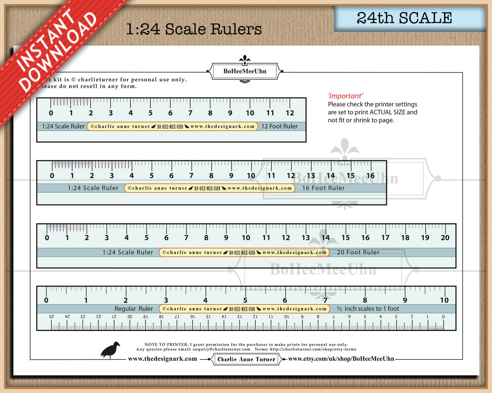 1 24th Scale Pretty Rulers Different Styles Inches Scaled Etsy