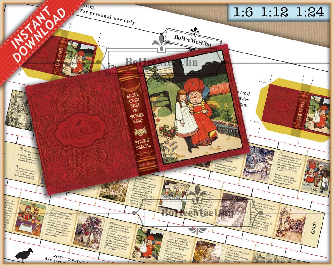 Alice in Wonderland Dollhouse Mini Book 1:12 6th 24th OPENABLE Vintage ...