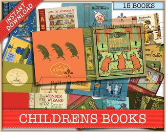 Childrens Book Covers x 15.  With inside Pages and full instructions. Printable Instant Download kids miniatures.  Three sizes and scales.