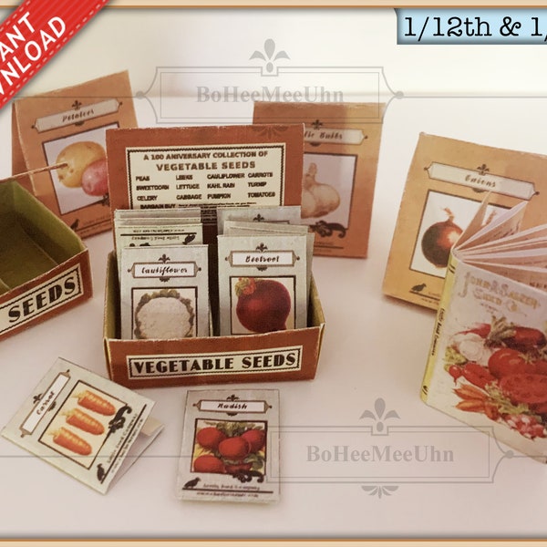 Vegetable Garden Seeds Veg Catalogue and Two Boxes 12th, 6th & 4th scale Dollhouse download. Instant Digital Printable. Dollshouse Bundle