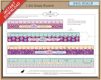 1 to 24  Scale Pretty Rulers. 9 Different styles. Inches. Scaled 1:24 Digital Download pdf. Dollhouse