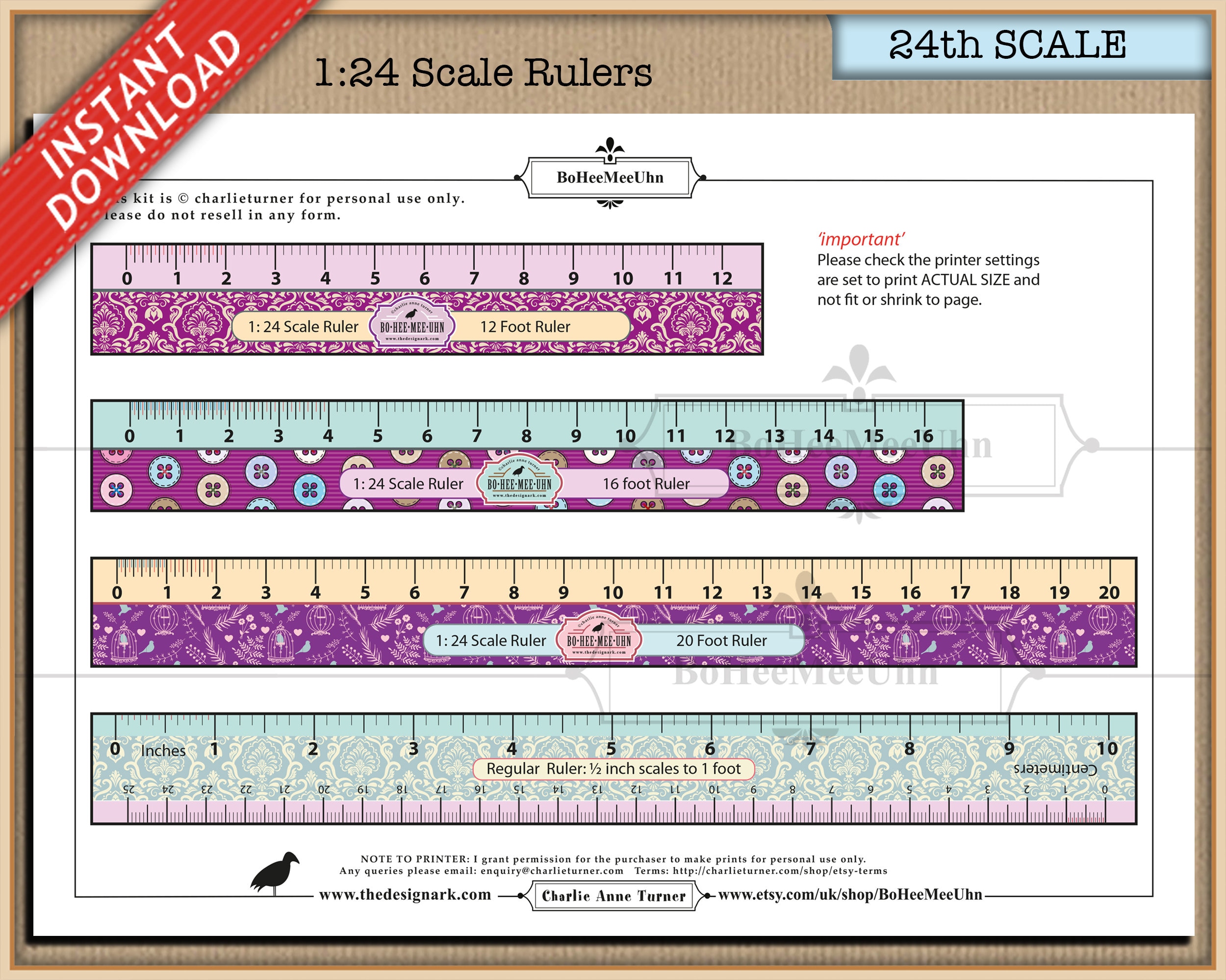 1 24th scale pretty rulers different styles inches scaled etsy canada