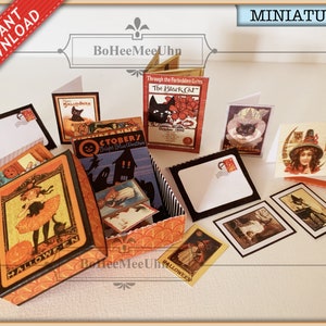 Keepsake Halloween Memories Scatola a 3 bilance Biglietti d'auguri Riviste Fotografie Cartoline Download istantaneo. Casa delle bambole. Miniature stampabili.