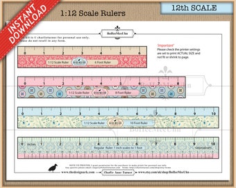 1 to 12 Scale Pretty Rulers. 9 Different styles. Inches. Scaled 1:12 Instant Digital Download pdf. Dollhouse