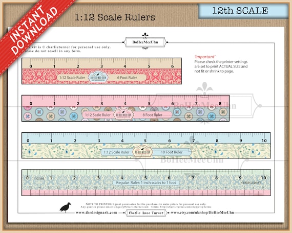 1 to 12 Scale Pretty Rulers. 9 Different Styles. Inches. Scaled 1