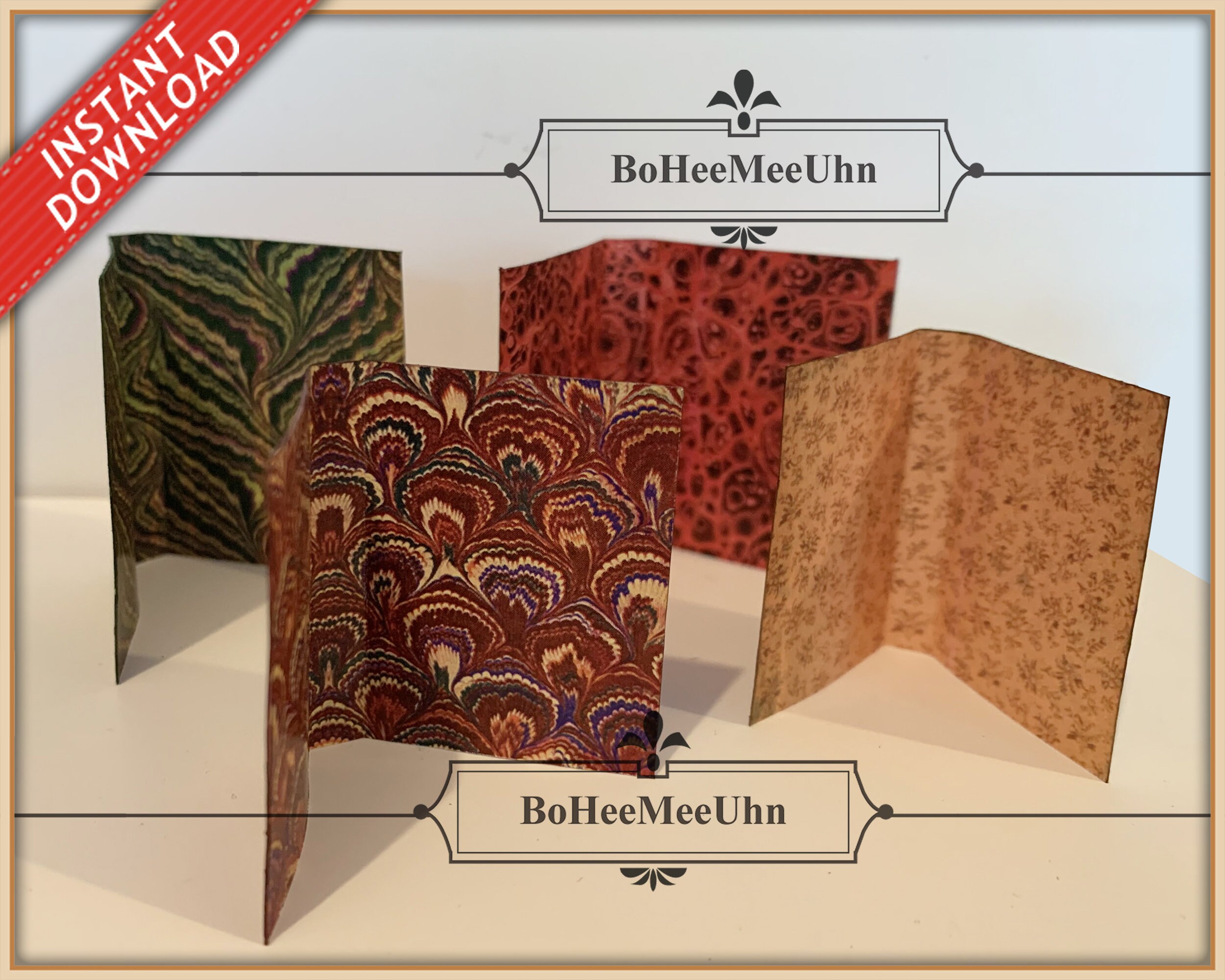 Classic Book End Papers Green 1:24 12th & 6th Scale. Marbled. DIY ...