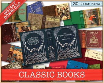 Classic Book Covers Three Scales. 30 Books. 3 Sizes. With Inside Pages and instructions Printable Instant miniature  vintage Download PDF