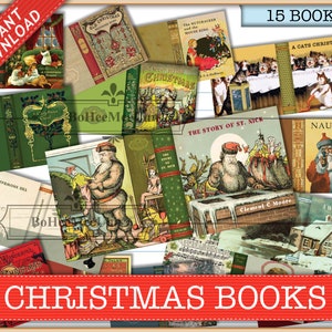 Christmas Book Covers Vintage 1:24 12th & 6th Scale. Three Sizes. Dollshouse Inside Pages and instructions. Printable Instant Download PDF