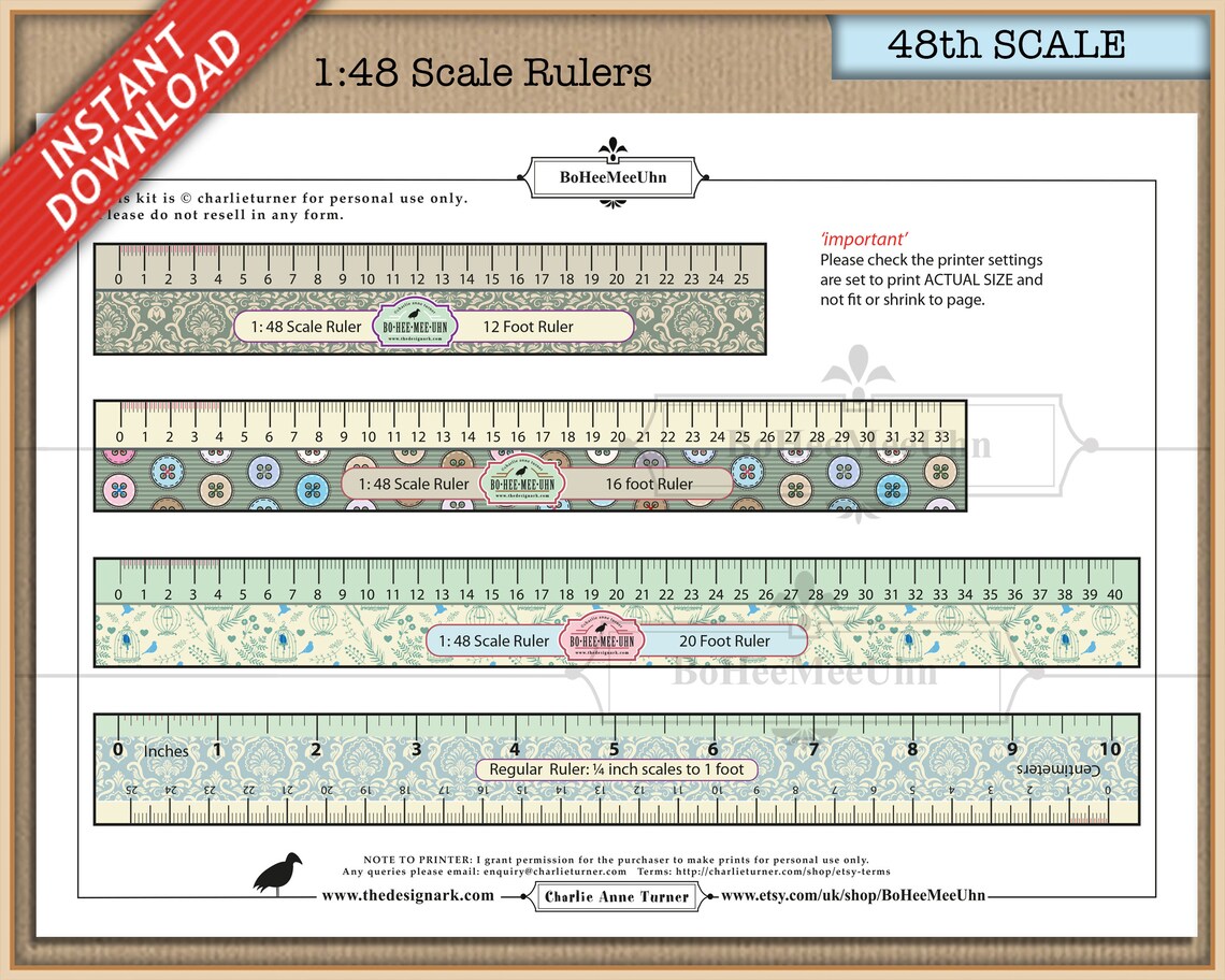 Pretty Ruler Colors 1 to 48 Scale Pretty Rulers. Different Styles. Inches. Scaled 1:48 ...