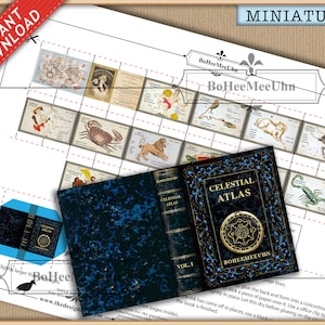 Astrologische 2 Bücher Sternzeichen Puppenhaus Miniatur Buch 3 Skalen ÖFFNBAR Miniatur Bücher mit LESEBAREN Seiten - Printable download PDF