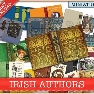 Irish Author Book Covers in three Scales with Inside Pages. Vintage greeting cards. 3 book sizes. PDF Printable Download St Patrick&#39;s day