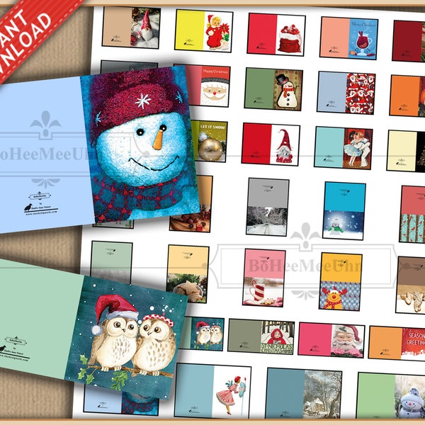 1:12 Printable Miniatures 68 Contemporary Christmas Greeting Cards and Envelopes Instant Download. Dollshouse. 68 Cards.