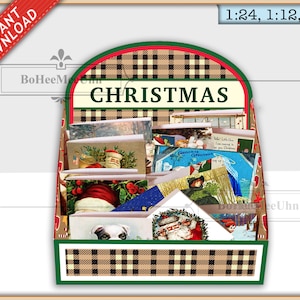 Expositor de tarjetas de felicitación navideñas con opción de tarjetas traseras. 3 escalas. Descargas instantáneas. Casa de muñecas . Paquete de unidades de tienda. 20 tarjetas 8 Postales