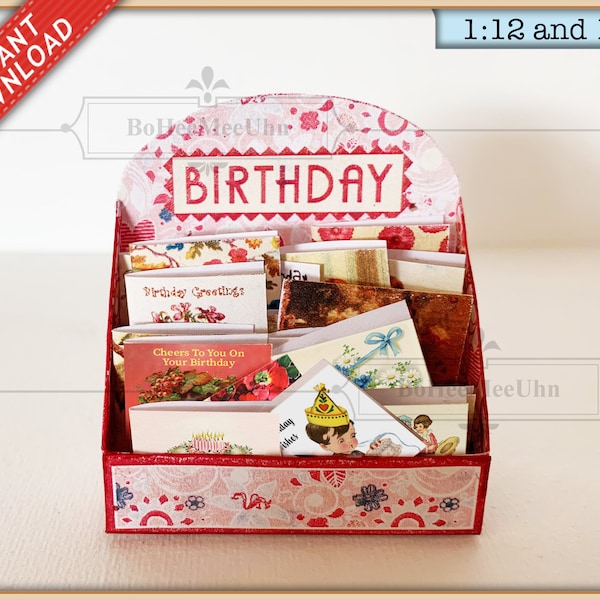 Birthday Greeting Card Display with choice of back Cards.  Instant Downloads. Dollshouse . Shop Unit Bundle. 20 cards 8 Postcards